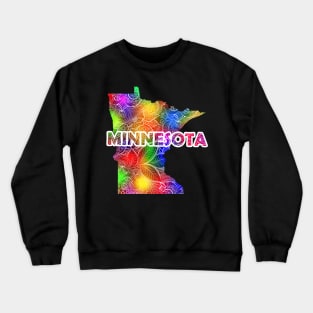 Colorful mandala art map of Minnesota with text in multicolor pattern Crewneck Sweatshirt